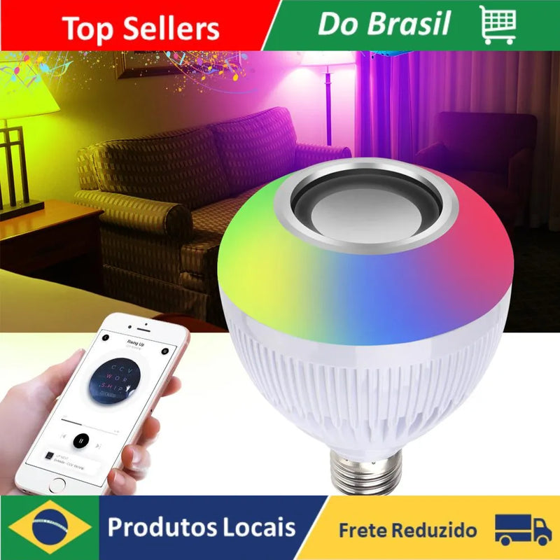 Lampada Bluetooth Led Caixa De Som Com Controle Remoto 12W Rgb Luz Colo