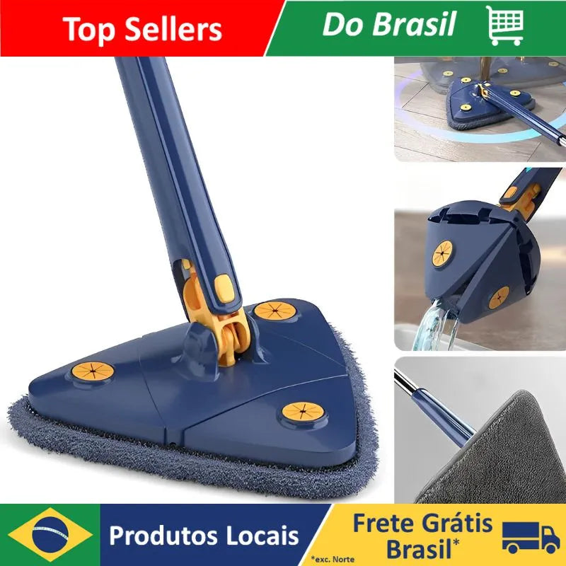 Esfregão Triangulo Mop De Limpeza Ajustável Giratória 360°