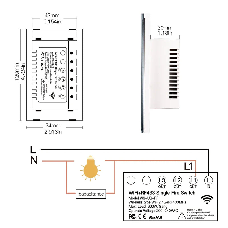 Interruptor de Luz WiFii Inteligente Funciona com Alexa, Google Home Bivolt