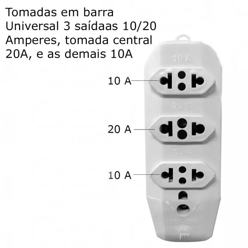 Extensão Elétrica 3 metros Fio Reforçado 2.5mm com 3 tomadas