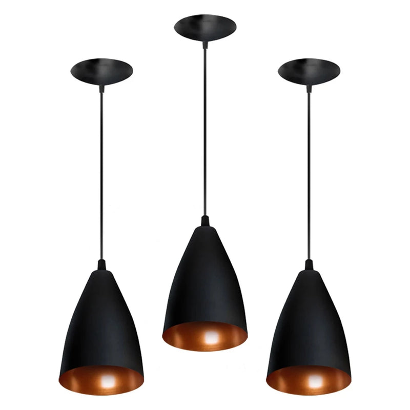 3 Lustres Arandela Modelo Bala - Preto & Cobre