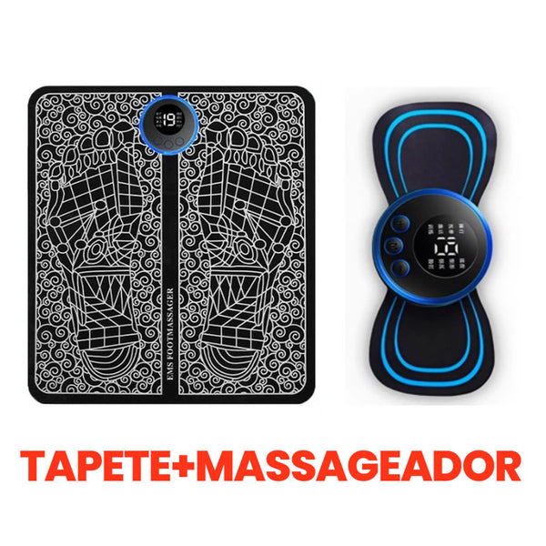 Kit Tapete + Mini Massageador Elétrico Dor Pés E Musculares Tapete Massageador de Pés Elétrico Portátil Recarregável EMS